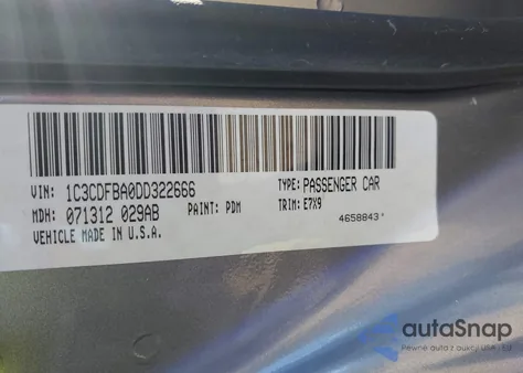 2013 Dodge Dart Sxt z USA, uszkodzony, nr VIN 1C3CDFBA0DD322666